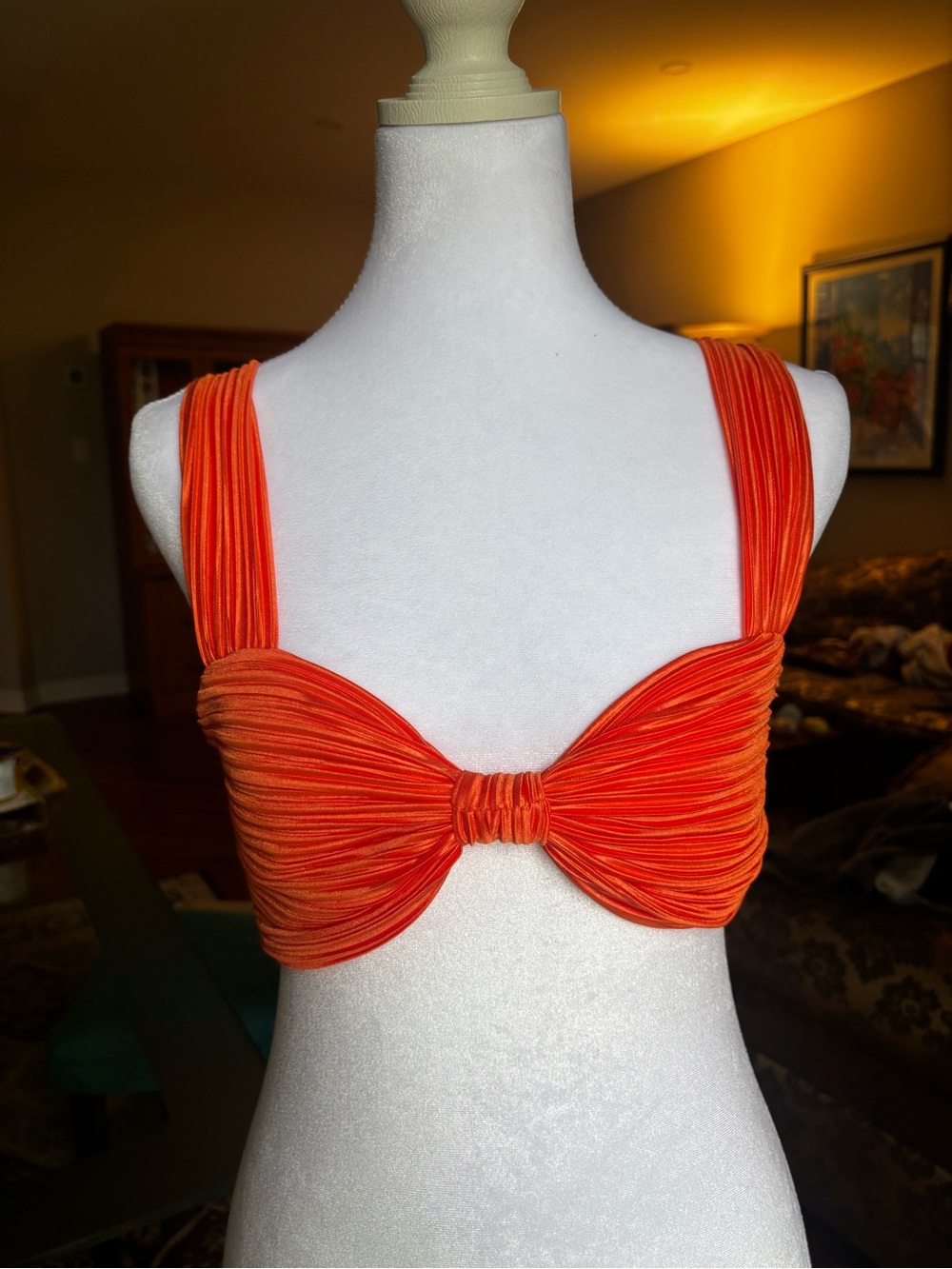 Orange Ruched Knot Crop Bra Top